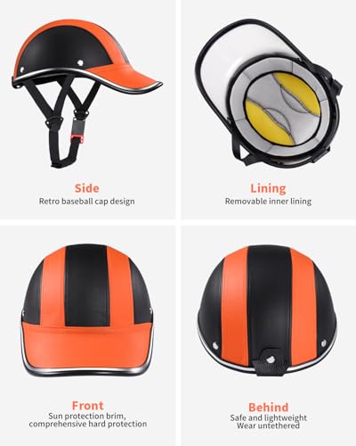 Image of Adult Baseball Cap Helmet - Urban Style for Golf, Low Profile Urban Commute PU Retro Leather Hat for Men & Women