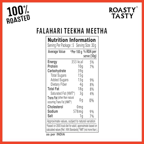 Image of Roasty Tasty Falahari Theekha Meetha Mix Roasted Namkeen Snack 200g | Oil-Free Farari Chiwda | No Onion, No Garlic Farali Namkeen | Healthy Vrat Upwas Fast Namkeen | No Cholesterol No Transfat Healthy Snack for Fasting