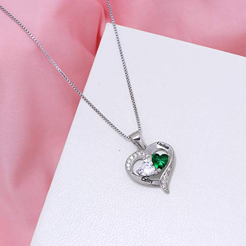 Name Necklace Personalized Heart Necklace with 2 Birthstones 2 Names, Customized Name Pendant for Mother Daughter, Mothers Day Gifts for Mom Wife Girlfriend4