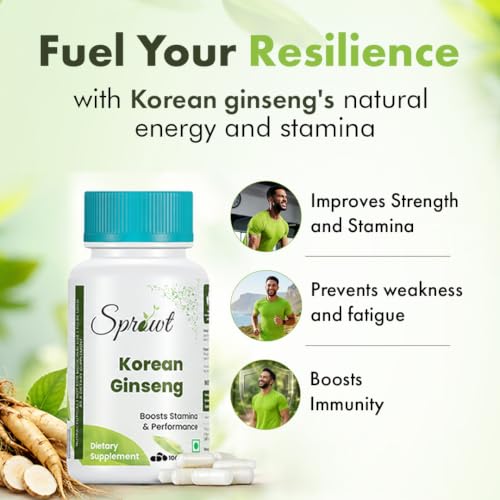 Image of Sprowt Korean Red Ginseng 1000mg Capsules For Men | Supports Brain Function, Boosts Immunity, Energy & Focus (Pack of 1)