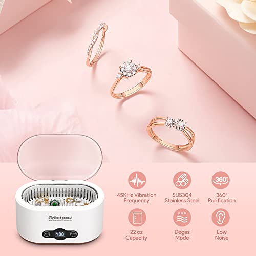 Ultrasonic Jewelry Cleaner 650Ml, 45Khz Portable Household Ultrasonic Cleaning Machine With Removable Power Cord & Digital Timer, Silver Jewelry Cleaner For Eyeglasses, Watches, Rings, Coins, Denture #TOP1