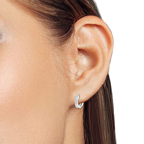 Poshadime Channel Diamond Huggie Hoop Earrings For Women Girls - 18K White Gold Over 925 Sterling Silver 1/4 Cttw Round Diamond Hoop Earrings Sensitive Ears (0.26 Carat, I-J Color, I2 Clarity) #TOP4