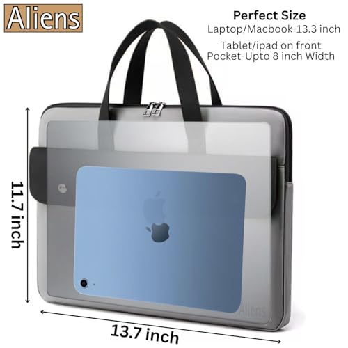 Image of Aliens 13.3 inch Premium Vegan Leather Laptop Sleeve /Case Cover Bag, Padded Laptop Compartment Office Handbag for MacBook air /pro, Dell, Lenovo, Acer, Asus, Notebook, Tablet, ipad-Grey