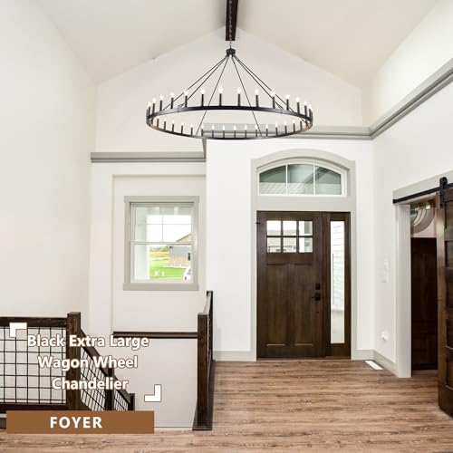 Black Extra Large Wagon Wheel Chandelier, 60 inch 36 Lights Farmhouse Chandelier, Industrial Candle Round Pendant Light Fixture for High Ceiling Living Room Dining Room Outdoor Porch Entryway Hallway by SJCCDSGS - Image 6