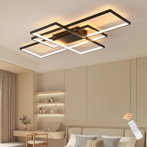 JIINOO Lámpara de Techo Regulable, 3 Cuadrados Plafon LED de Techo Modernas con Control Remoto 50W Acrílico Montaje Empotrado Luz de Techo, Lámpara de Araña para Sala de Estar Comedor Dormitorio