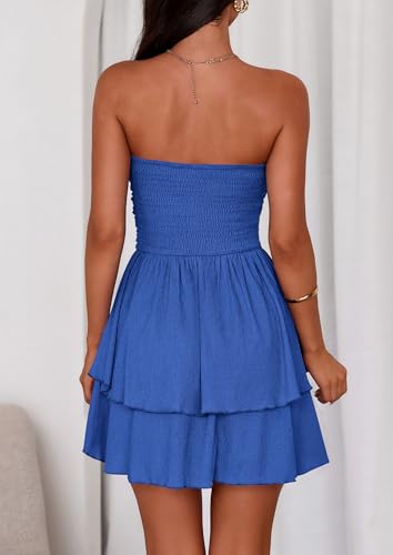 PRETTYGARDEN Women's 2025 Summer Strapless Tube Mini Dress Off Shoulder Smocked Ruffle A Line Flowy Short Party Club Dresses2