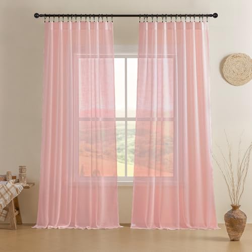 Image of Joydeco Sheer Curtains 108 Inches Long, Beige Curtains for Living Room 2 Panels Set, Window Curtains Privacy Assured with Light Filtering(W52 x L108 Inch,Tapioca)