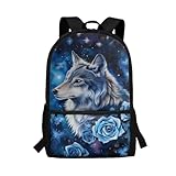 Luarisgur Rose Wolf Girls Backpacks Ages 8-10 Flowers School Bookbag for Teen Kids Children Schoolbag Fashion Book Bag for Primary Elementary Middle School Student Daypack