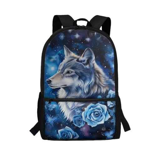 Luarisgur Rose Wolf Girls Backpacks Ages 8-10 Flowers School Bookbag for Teen Kids Children Schoolbag Fashion Book Bag for Primary Elementary Middle School Student Daypack