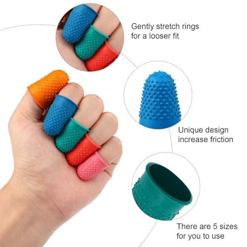 YIXINHE 5 Pieces Rubber Thimbles for Finger TipsProtection,5 Sizes and Colors Reusable FingerProtectors,Rubber Finger Thimbles for MoneyCounting Writing Sorting Task - Image 3