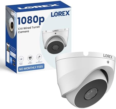 Lorex 1080p HD Wired Turret Security Camera | CVI BNC Connection | 65ft Night Vision | IP67 Rated | Outdoor Metal Housing | Compact Design | ADD-ON DVR Camera | White | Proudly Canadian