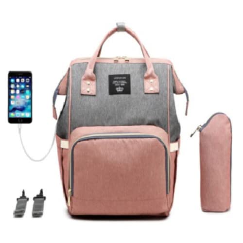 Genérico Mochila de Pañales y Biberones para Bebé Mamá Multifuncional Impermeable Mochila Maternidad con USB Gran Capacidad Maternal Bolsa de Viaje, Multiples Bolsillos