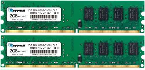 D DUOMEIQI 4G DDR2 667MHhz 2x2G PC2 5300 Udimm Desktop Memory Ram, DDR2-667U PC2-5300 2GB 1.8V CL5 240-pin 2Rx8 Non-ECC Unbuffered Desktop Computer RAM Memory Modules
