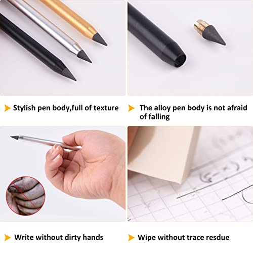 Wxj13 3 Pieces Metal Inkless Pen Metal Infinite Pencil Metallic Pencil Infinity Pencil With 3 Replaceable Nib Erasable Pencil For, Drawing, Writing, Drafting #TOP4