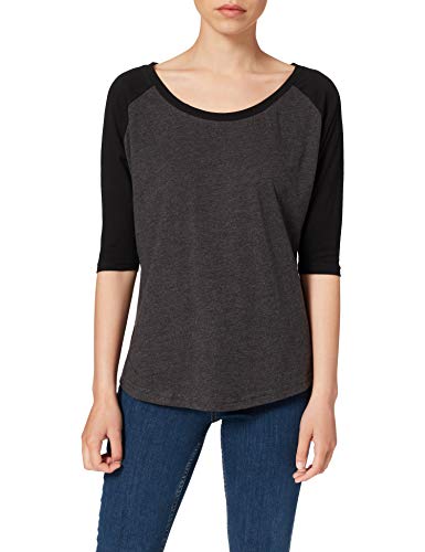 Build Your Brand Thé Raglan 3/4 pour Femme T-Shirt, Carbone/Noir, XXL