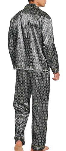 Sanraflic® Men's Satin Pajamas Long Button-Down Pj Set Sleepwear Loungewear Nightwear