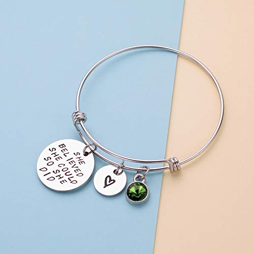 Image of LIUANAN Stainless Steel Inspirational Encouragement Bracelet She Believed She Could So She Did Expandable Bangle Birthstone Charm Cuff Bracelet