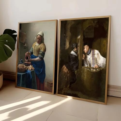 Portrait de la Joconde et Napoléon : toile décorative salon 50x70 cm avec cadre