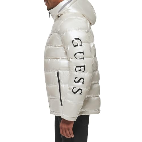 Image of Guess mens Holographic Hooded Puffer Jacket