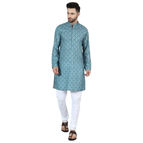 WINTAGE Digital Print Cotton Silk Blue Kurta Payjama