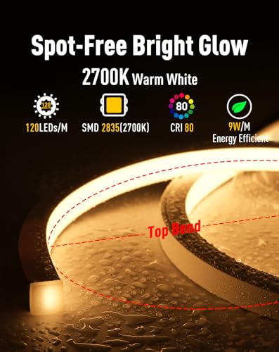 Image of Shine Decor IP68 Waterproof LED Strip Light, 24V Pool Rated Submersible Silicone Neon, Underwater Outdoor LED Rope Light for Pool Fountain Waterfall Bathtub, 16x16mm, Warm White, 16.4FT