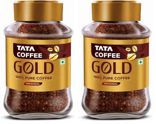 Image of Tata Coffee Gold Original, Instant & Pure Coffee Jar, 90g /95g, Freeze-Dried, Rich & Strong, Specially Sourced Robusta And Arabica Bean (Pack of 2)