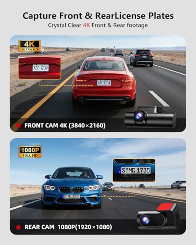 Image of 3 Channel Dash Cam Front and Rear, 4K Dash Camera for Cars STARVIS 2 HDR Night Vision, 24H Parking Mode, 64GB Card Included, Dashcam Built-in 5.8GHz WiFi GPS