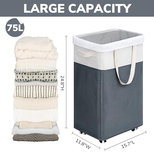 Goodpick CANVAS07WHEEL75-GREY WHITE 1PCSGOODPICK Laundry Basket With Wheels thumb #3