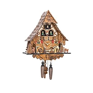 Engstler Quartz Cuckoo Clock Black Forest House with Moving Wood Chopper and Mill Wheel, with Music EN 4661 QMT