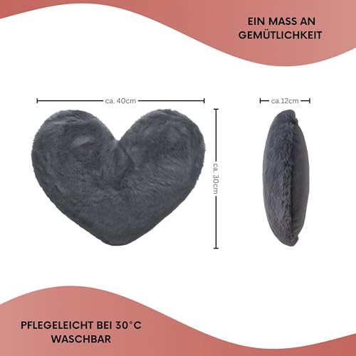 Brandsseller Herz-Kissen aus Plüsch 40x30 cm – Kuscheliges Dekokissen, Romantisches Geschenk zum Geburtstag, Valentinstag oder Muttertag – Weiches Zierkissen für Sofa, Bett und Reisen - Schwarz