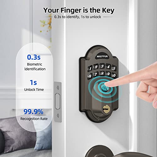 Fingerprint Door Lock, Nrefpun Keyless Entry Door Lock With Keypad, Auto Lock, Anti-Peeping Password, 200 User Codes, Easy Install Biometric Door Locks, Deadbolt Lock For Front Door #TOP5