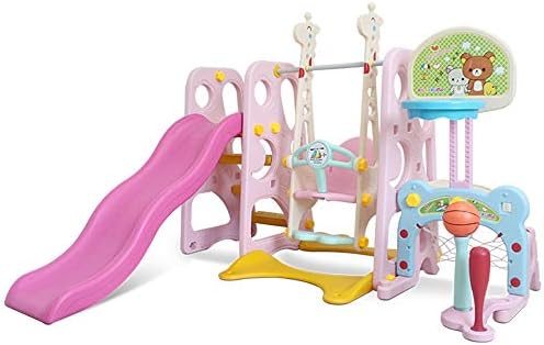 Indoor Slide Three-in-one Slide Indoor Toddler Play Family Slide Playground Ideal Gift for Boys and Girls Recommended for Children Ages 1-10 Freestanding Slides (Color : Pink, Size : 162x175x109cm)