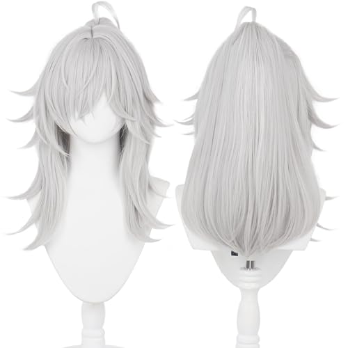 Image of Anime Silver White Wigs with Bangs and Ponytail Long Straight Wig Adult COS Yuan Cosplay Wigs Halloween,Christmas,Comic con,Game Show,Party