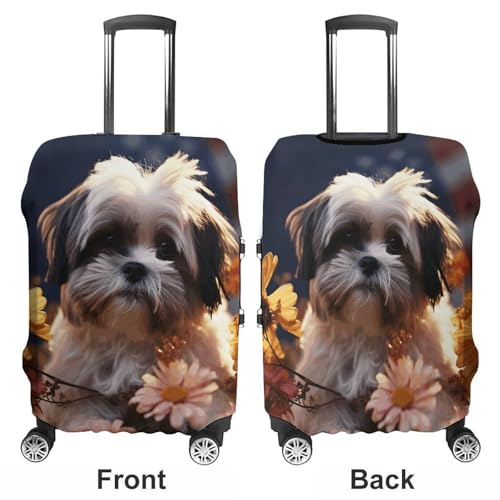 Shih Tzu Dog And Flowers Luggage Cover Elastic Suitcase Protector Case Anti-Scratch Washable Baggage Covers Protector For Traveling, Aircraft Consignment S3