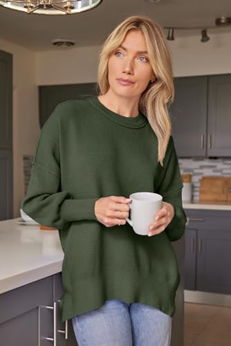 Image of LILLUSORY Women's Oversized Batwing Sweaters 2026 Fall Outfits Trendy Crewneck Knit Side Slit Fashion Pullover Tops