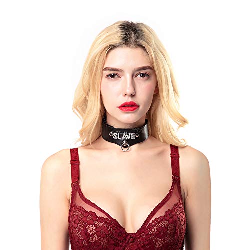 Lederhalsband Choker Damen Schwarz - SMspade Lederhalsband o-ring Echtleder Lederhalsband Frauen Personalisiert Sex für Frauen Herren Männer Herren, SLAVE