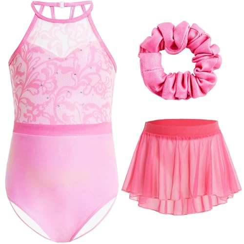 Justaucorps de gymnastique fille tenue gym enfant 3 pièces avec maillot ballet scintillant 3-12