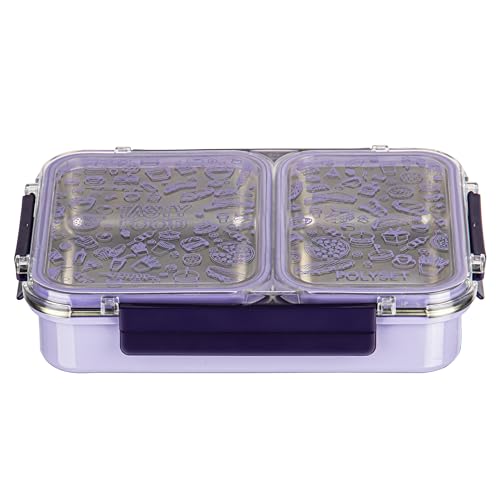 Image of Polyset Munch Mate 1000 2 PARTITION - Purple Compartment Stainless Steel Lunch Box, Leakage Proof Lunch Box for School Kids and Adults Pack of 1 1000ml
