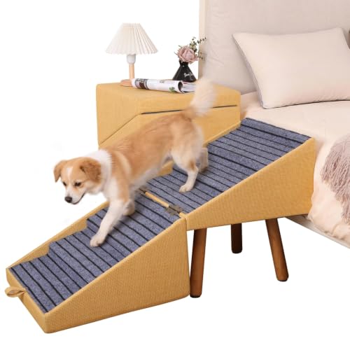 Image of Dog Ramp for Beds, 2-in-1 Pet Stairs & Ottoman | Foldable Dog ramp for Couch, Non-Slip Wooden Pet ramp for Puppy Senior Injured Dogs (Yellow, XXL(21.06H))