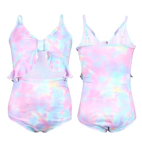 Kids Teen Girls Swimsuit One Piece Spaghetti Strap Cutout Bathing Suit Ruffle Tie Dye High Waist Bikini Kids Beach2