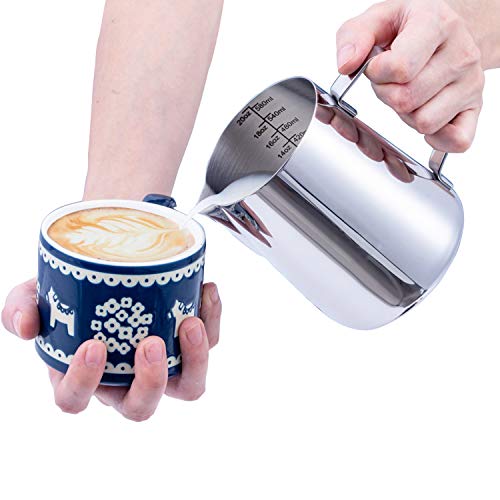 Milk Frothing Pitcher, Stainless Steel Latte Art Creamer Cup The Best Milk Frother Steamer Cup Stainless Steel Coffee Milk Frothing Cup,Coffee Steaming Pitcher 20Oz/500Ml (20 Oz) #TOP1
