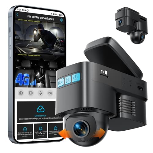 Volam 4G LTE Cellular Car Security Camera for Vandalism, Dash Cam with Remote Live View, Anti-Theft Car Camera, Real-Time GPS Tracking, AI Motion Detection, Sentry Mode, Cloud Storage