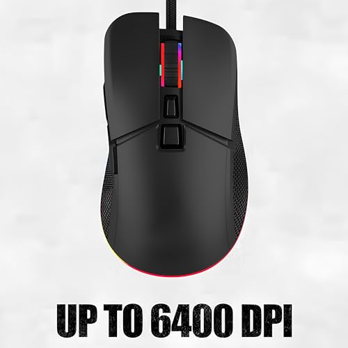 Image of Electro Wolf Fire Wired Gaming Mouse with Customizable 6 RGB Lighting Mode, 7 Programmable Buttons, Gaming Grade Sensor, 6400 dpi Tracking, Driver Customization for PC (Fire)