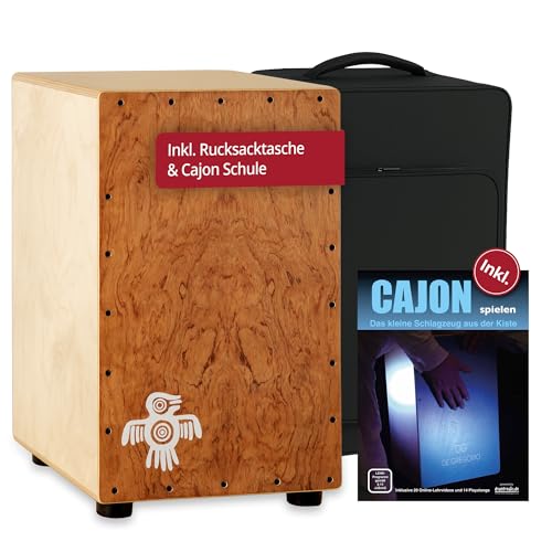 XDrum PERC CP-482 Cajon Peruana Hardwood Set (Set inkl. Cajon mit Birken-Korpus & Snareeffekt, passende Rucksack-Tasche für sicheren Transport & Aufbewahrung und Cajonschule für Einsteiger)