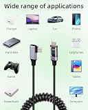 YANBORONSN 100 W 90 stopni USB C A USB C spiralny kabel szybkiego ładowania z cyfrowym wyświetlaczem LED, uchwyt zasilania do tabletów, telefonów