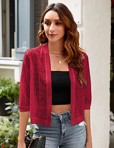 Image of FindThy Women's Casual Summer Lace Cardigan Open Front 3 /4 Sleeve Solid Lace Shrug Cover Up