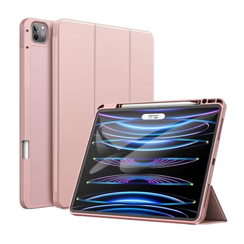 FANSONG Case for iPad Pro 12.9 inch(6th/5th/4th/3rd Generation,2022/2021/2020/2018),iPad Air 13 inch 2024 M2 Cover with Pencil Holder & Support Pencil Charging,Auto Sleep/Wake,Slim Trifold Stand,Pink