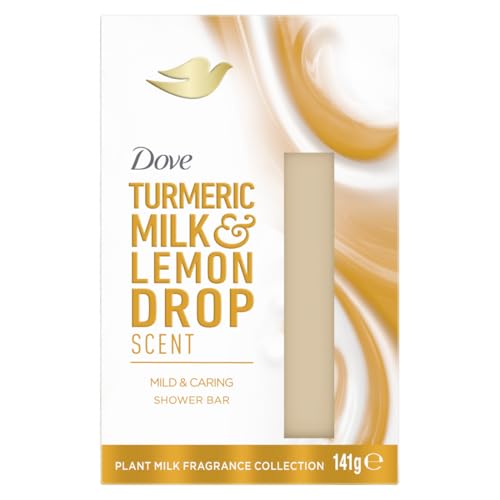 Gel douche solide Dove Lait de curcuma et Citron, au lait végétal de curcuma, aux notes de citron doux et de fleur d'oranger, 100 % d'agents nettoyants doux, sans sulfates, formule douce
