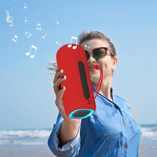 Image of PEICHENG Bluetooth Speaker, Portable Wireless Clear Loud Stereo Sound IPX5 Waterproof with RGB Lights BT5.3 Long Playtime TWS Pairing,for Home Party Outdoor Beach,Great Gift Choice (Red)