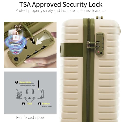 3 Piece Carry on Luggage Sets 20 Inch Airline Approved Lightweight Hardshell ABS Suitcases with Wheels White Green (White and Green)3